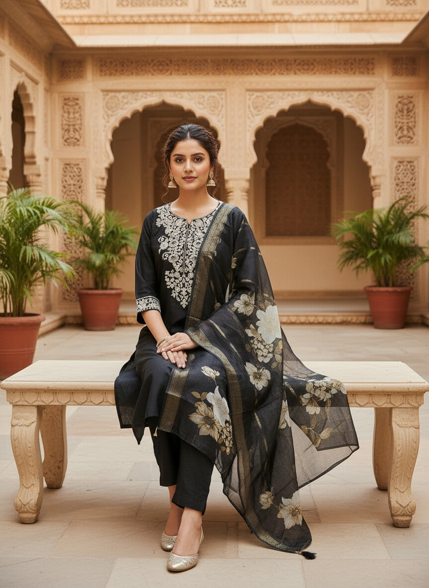 Black Roman silk kurta set image 4