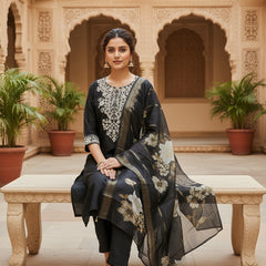 Black Roman silk kurta set image 4