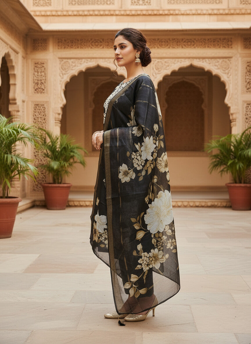Black Roman silk kurta set image 2