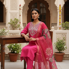 Rani Pink Roman silk kurta set image 5