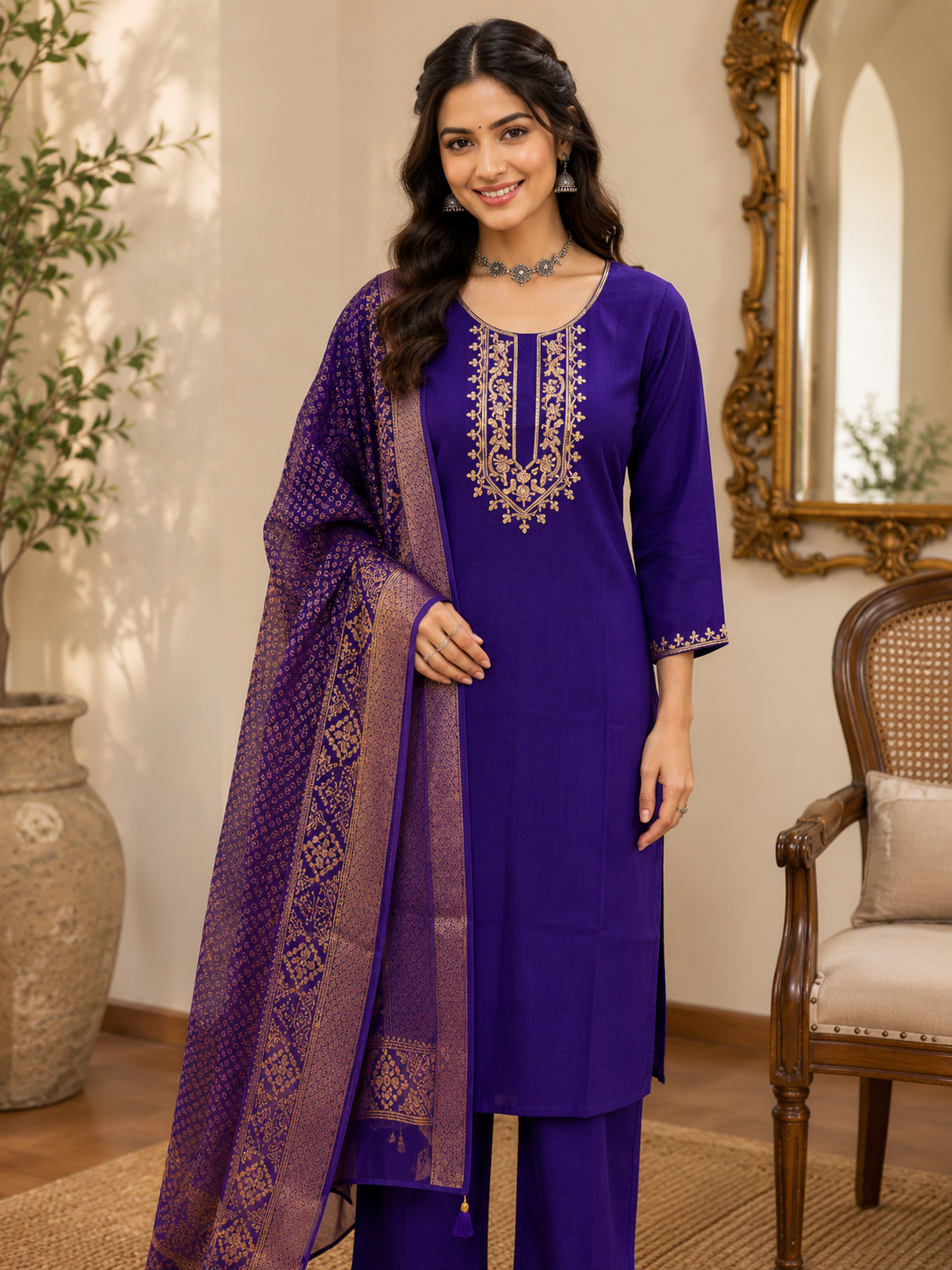Royal Blue Roman silk kurta set image 6