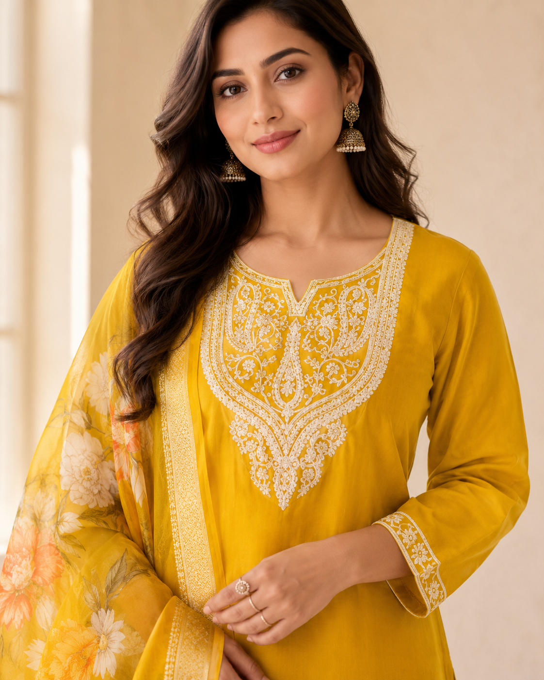 Mustard Yellow Roman silk kurta set image 5