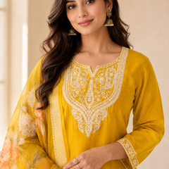 Mustard Yellow Roman silk kurta set image 5