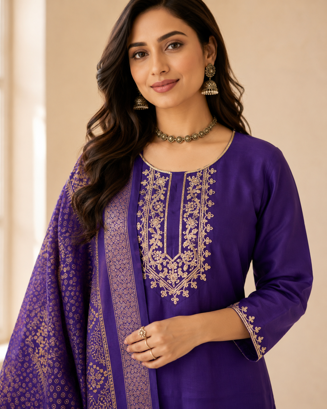 Royal Blue Roman silk kurta set image 5