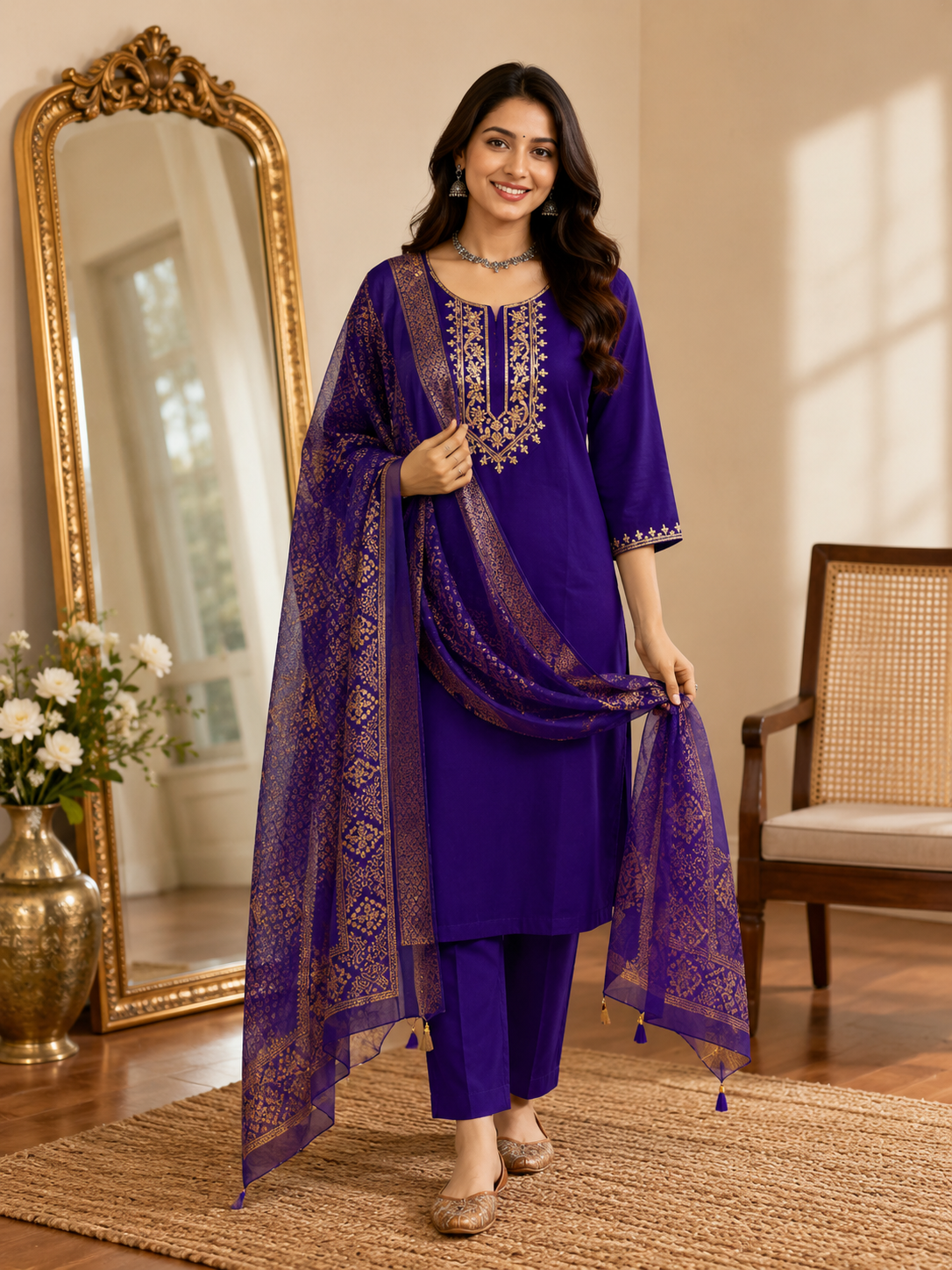Royal Blue Roman silk kurta set image 2