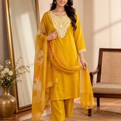 Mustard Yellow Roman silk kurta set image 2