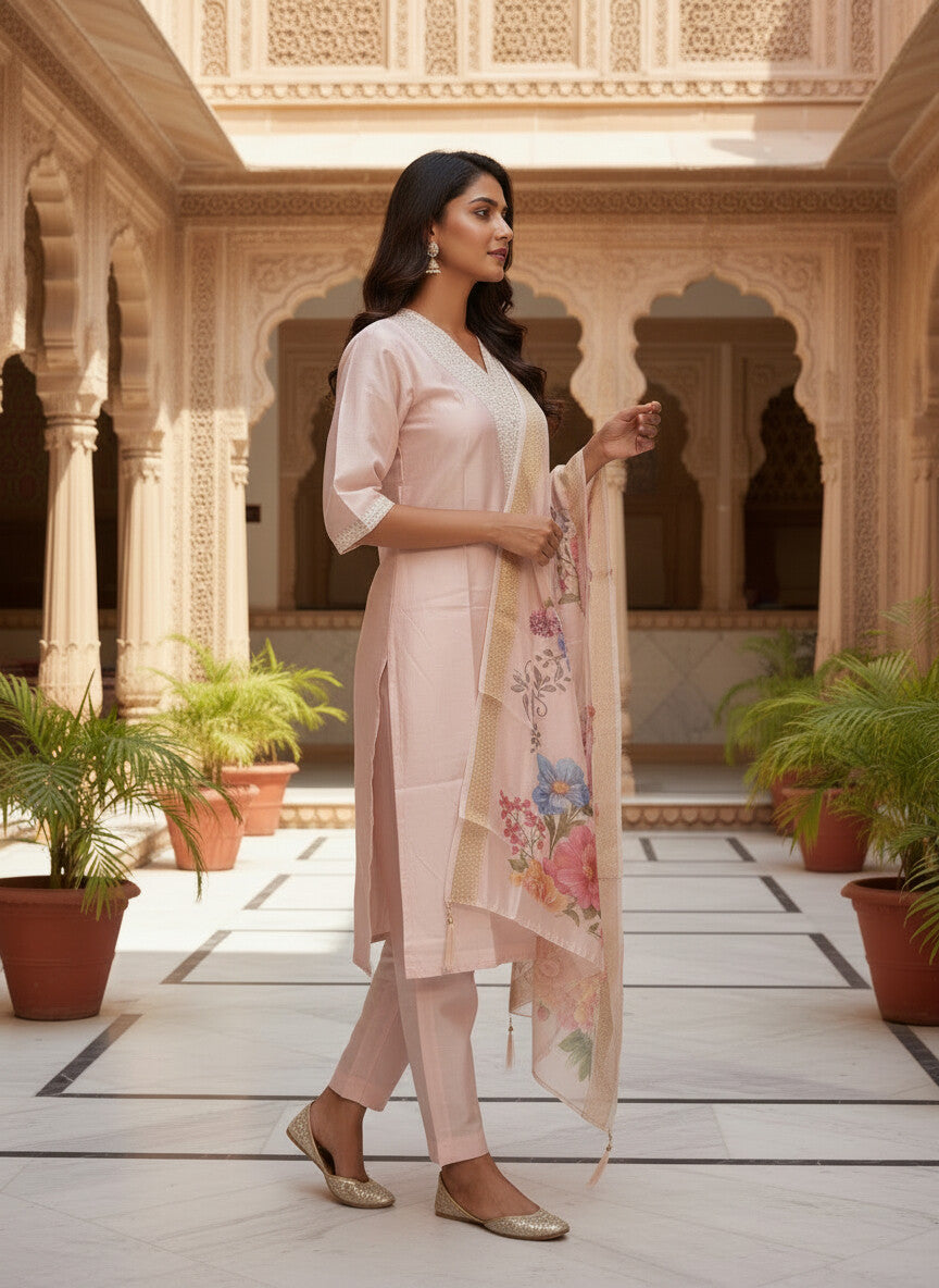 Blush Pink Roman silk kurta set image 2