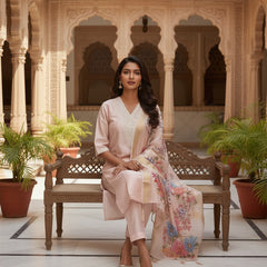 Blush Pink Roman silk kurta set image 4