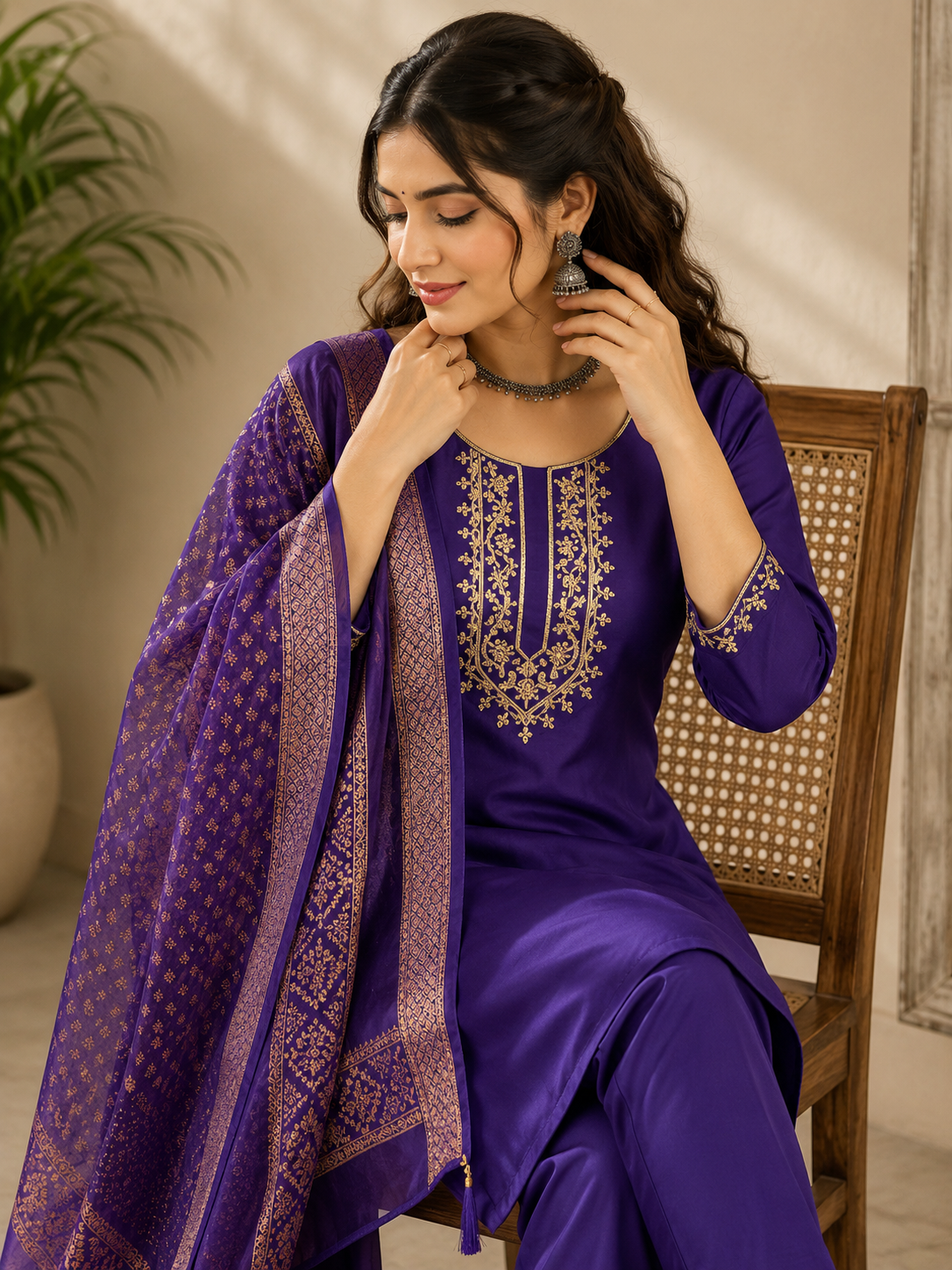 Royal Blue Roman silk kurta set image 4