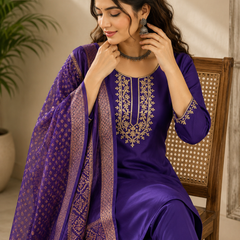 Royal Blue Roman silk kurta set image 4