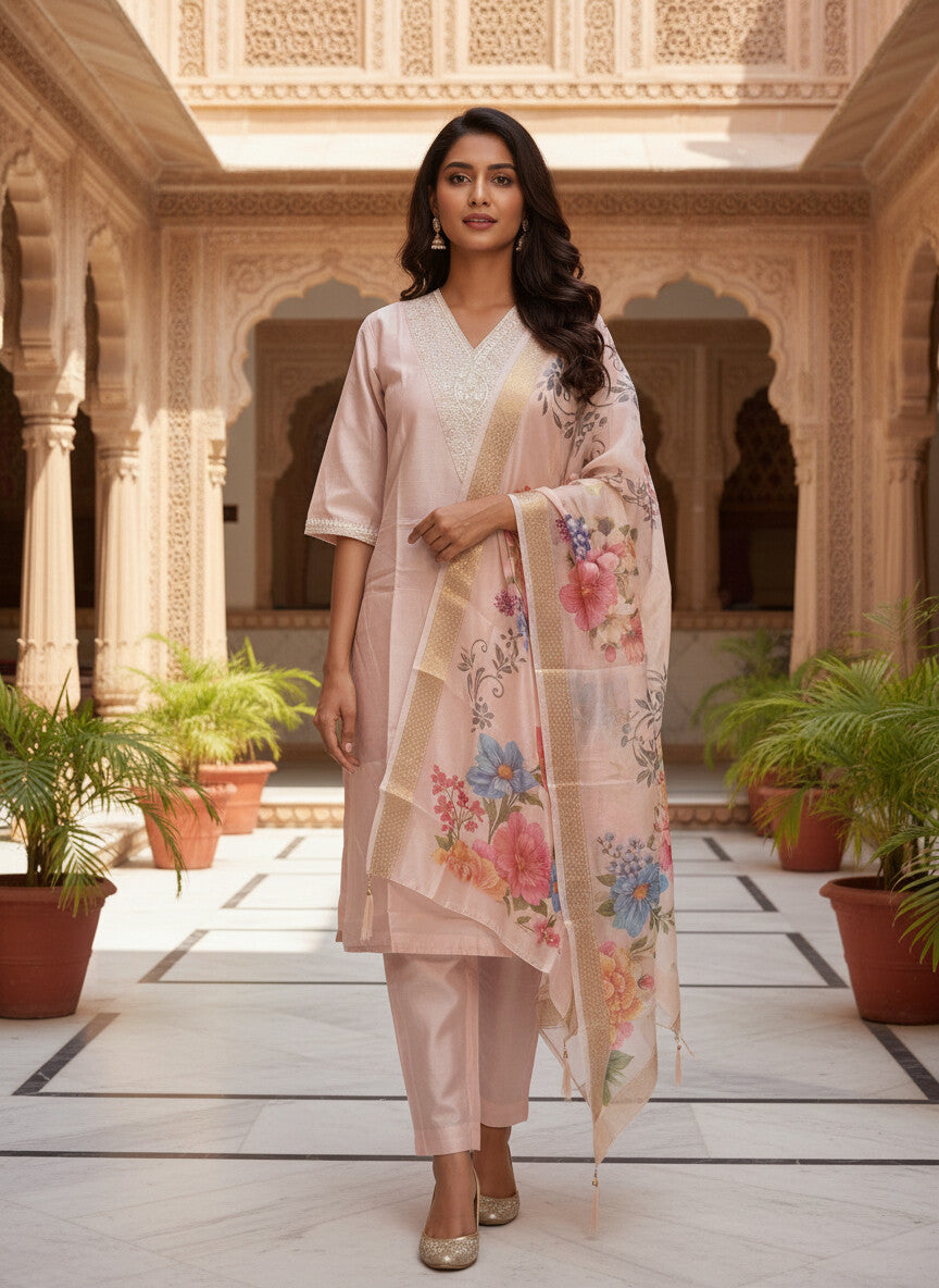 Blush Pink Roman silk kurta set image 5
