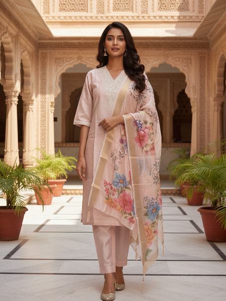 Blush Pink Roman silk kurta set image 5
