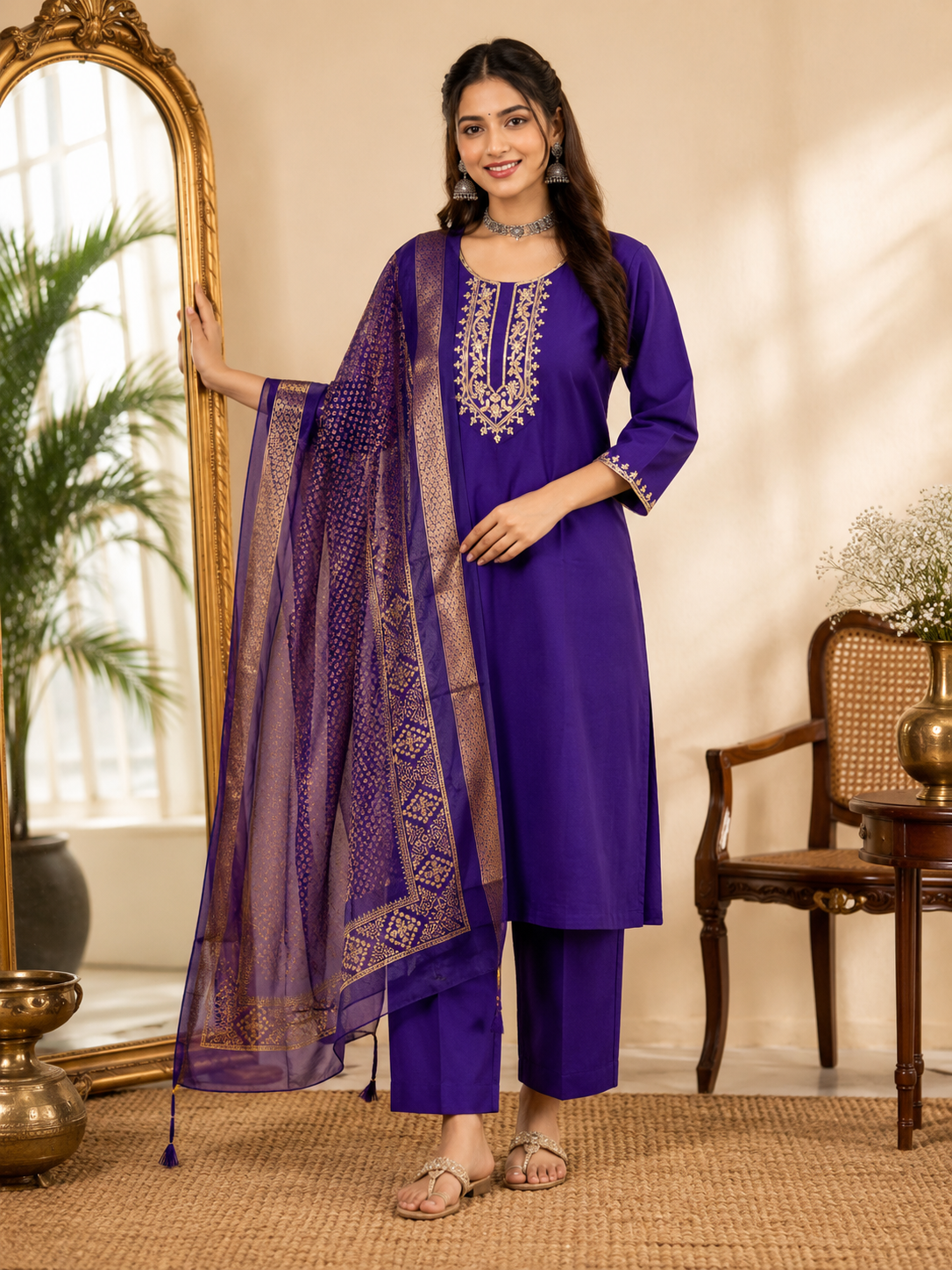 Royal Blue Roman silk kurta set image 3