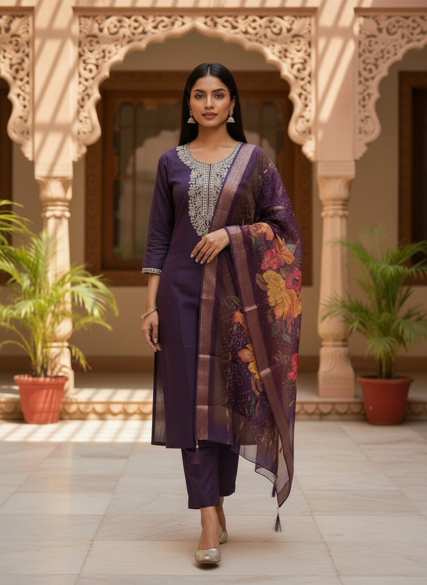 Royal Purple Roman silk kurta set image 4
