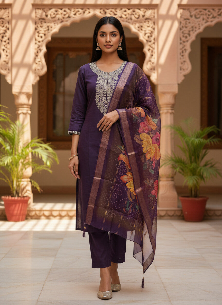 Royal Purple Roman silk kurta set image 5