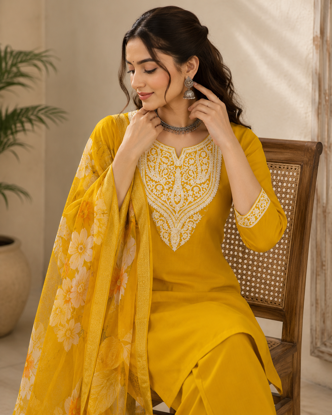 Mustard Yellow Roman silk kurta set image 4
