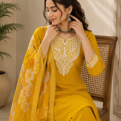 Mustard Yellow Roman silk kurta set image 4