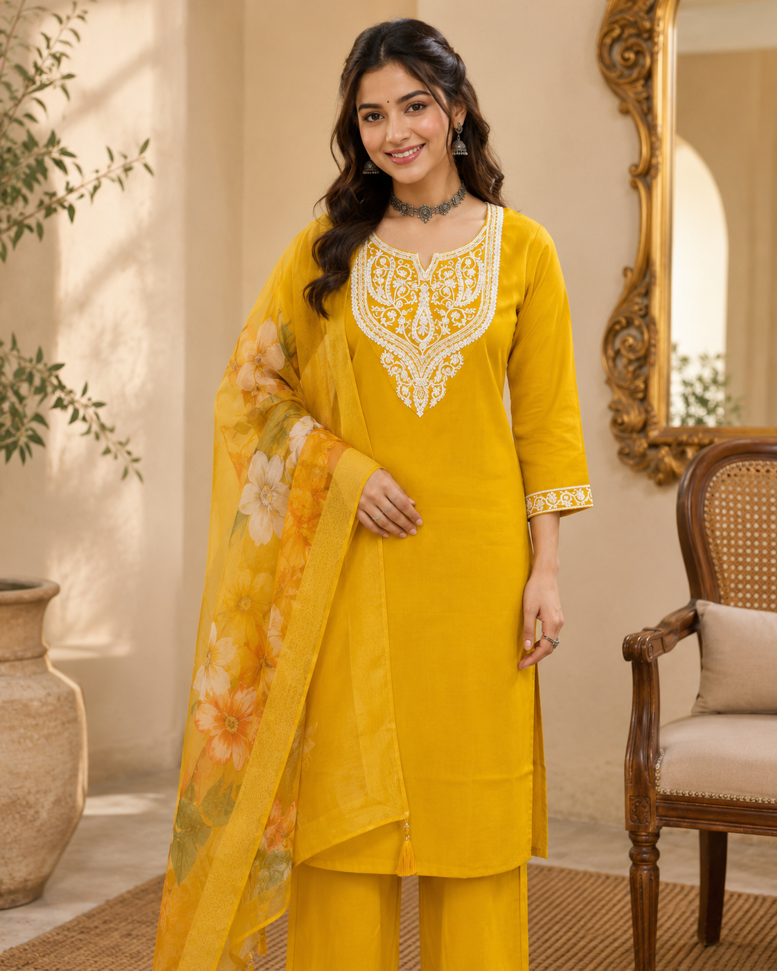 Mustard Yellow Roman silk kurta set image 6