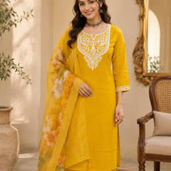 Mustard Yellow Roman silk kurta set image 6