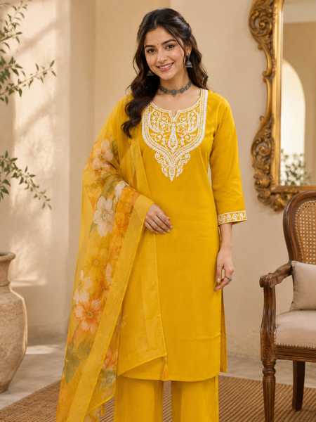 Mustard Yellow Roman silk kurta set image 6