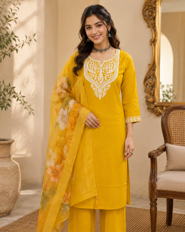 Mustard Yellow Roman silk kurta set image 6