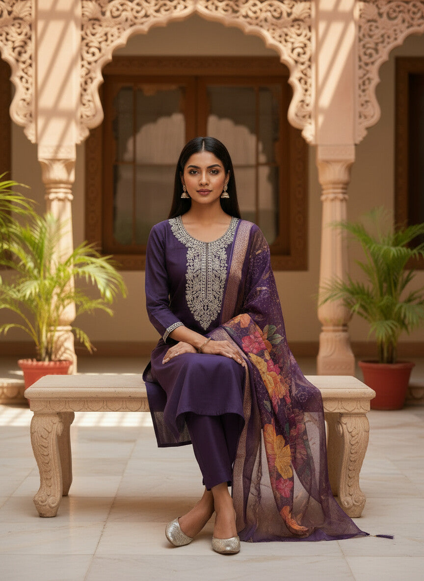 Royal Purple Roman silk kurta set image 3