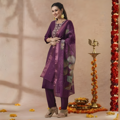 Dark Purple rayon slub 3-piece suit set image 3