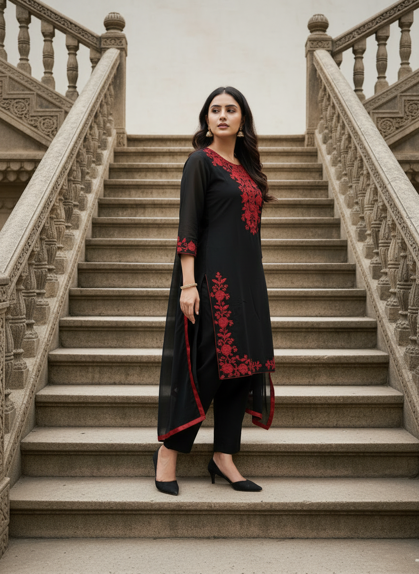 Ebony Black rayon slub 3-piece suit set image 7