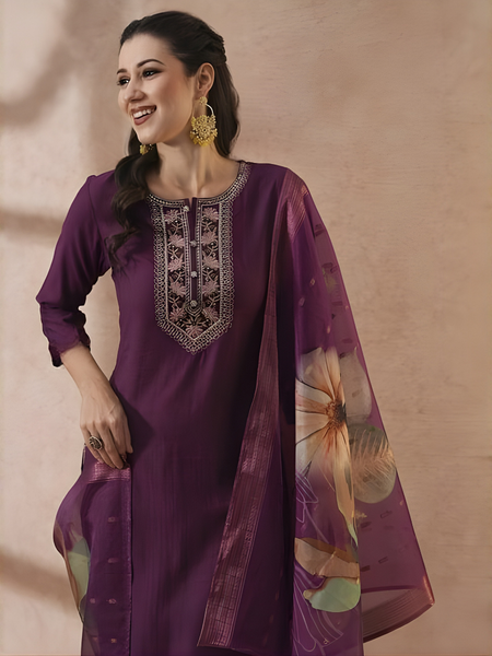 Dark Purple rayon slub 3-piece suit set image 4