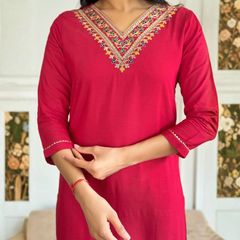 Magenta rayon slub 3-piece suit set image 3