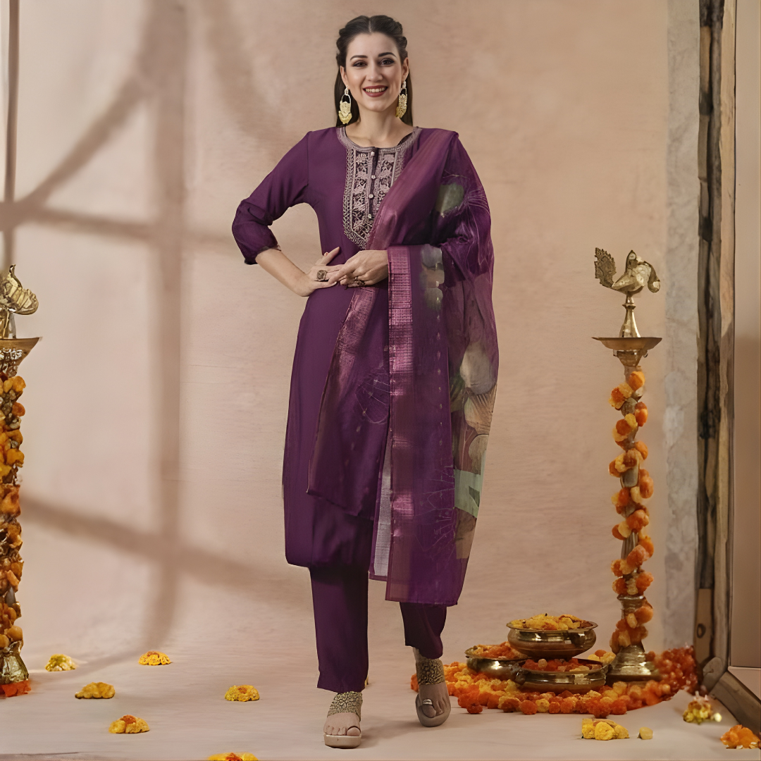 Dark Purple rayon slub 3-piece suit set image 5
