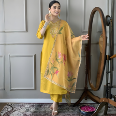 Mustard Yellow rayon slub 3-piece suit set image 2