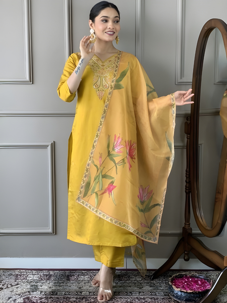 Mustard Yellow rayon slub 3-piece suit set image 2