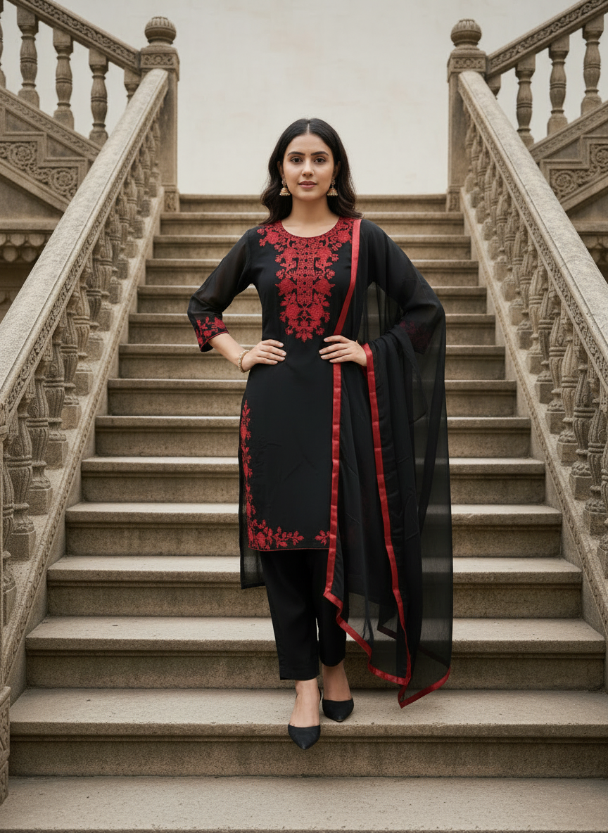 Ebony Black rayon slub 3-piece suit set image 5