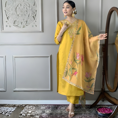 Mustard Yellow rayon slub 3-piece suit set image 4