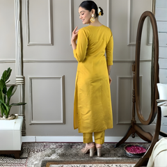 Mustard Yellow rayon slub 3-piece suit set image 3