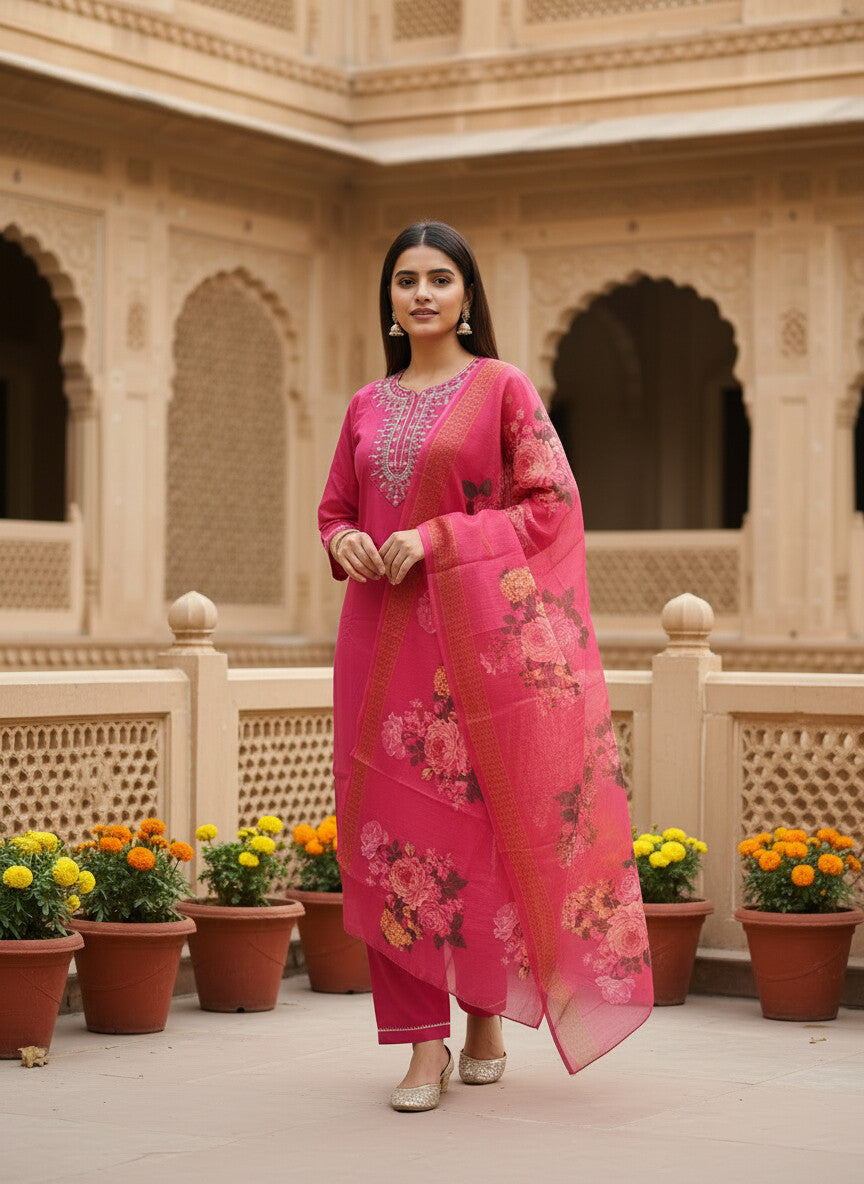 Deep Pink rayon slub 3-piece suit set image 6
