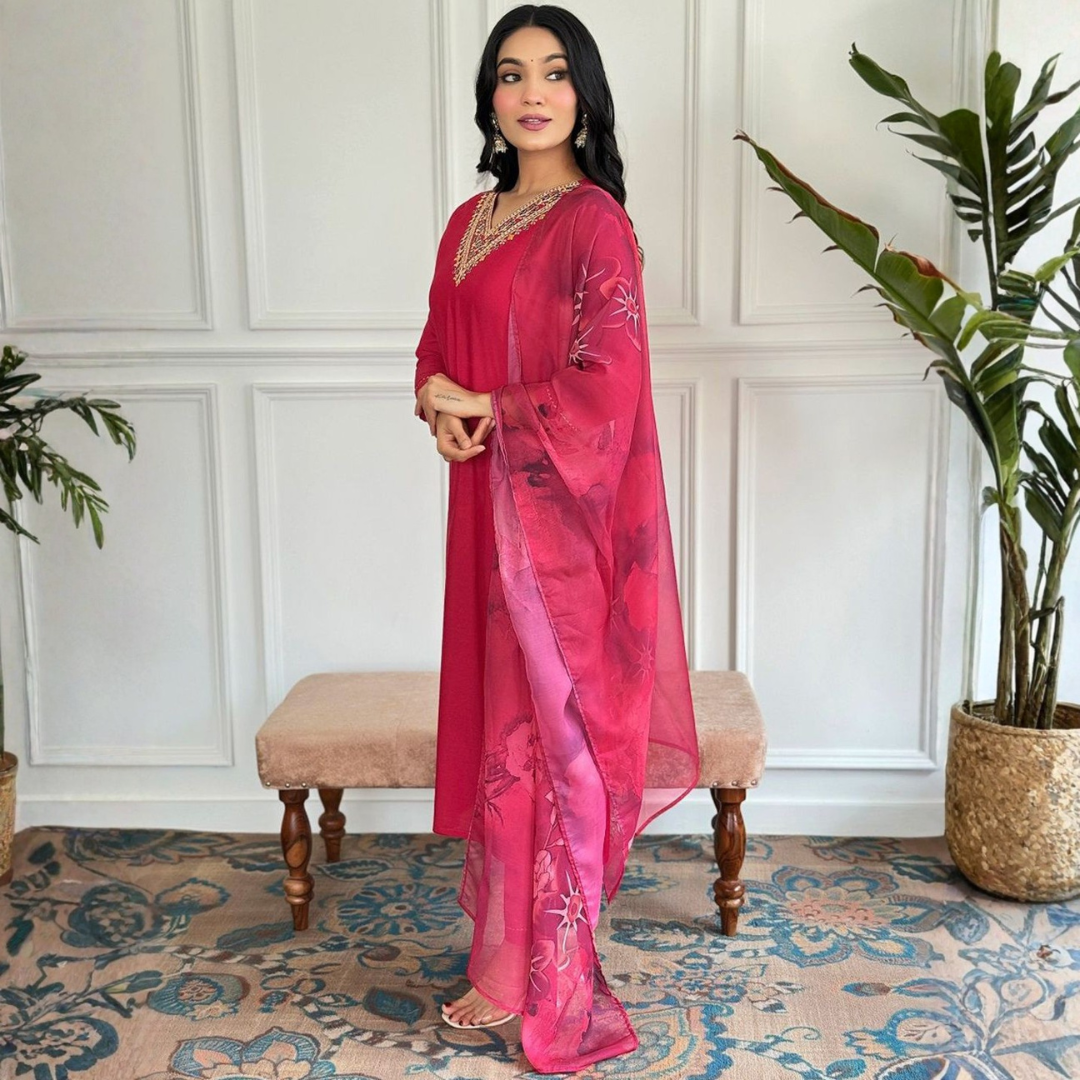 Magenta rayon slub 3-piece suit set image 5