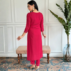 Magenta rayon slub 3-piece suit set image 4