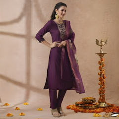 Dark Purple rayon slub 3-piece suit set image 2