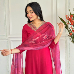 Magenta rayon slub 3-piece suit set image 8