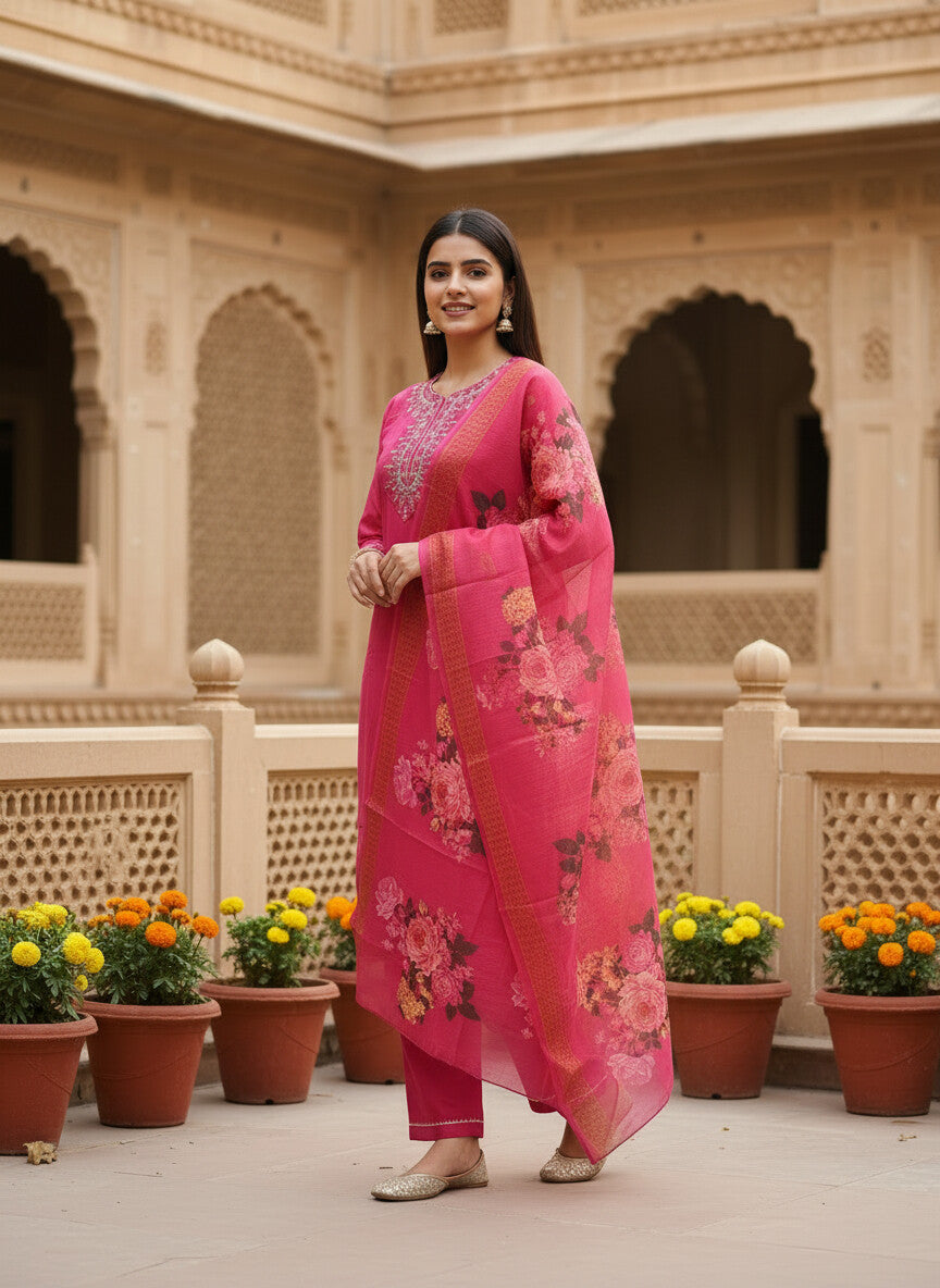 Deep Pink rayon slub 3-piece suit set image 3