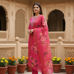 Deep Pink rayon slub 3-piece suit set image 3