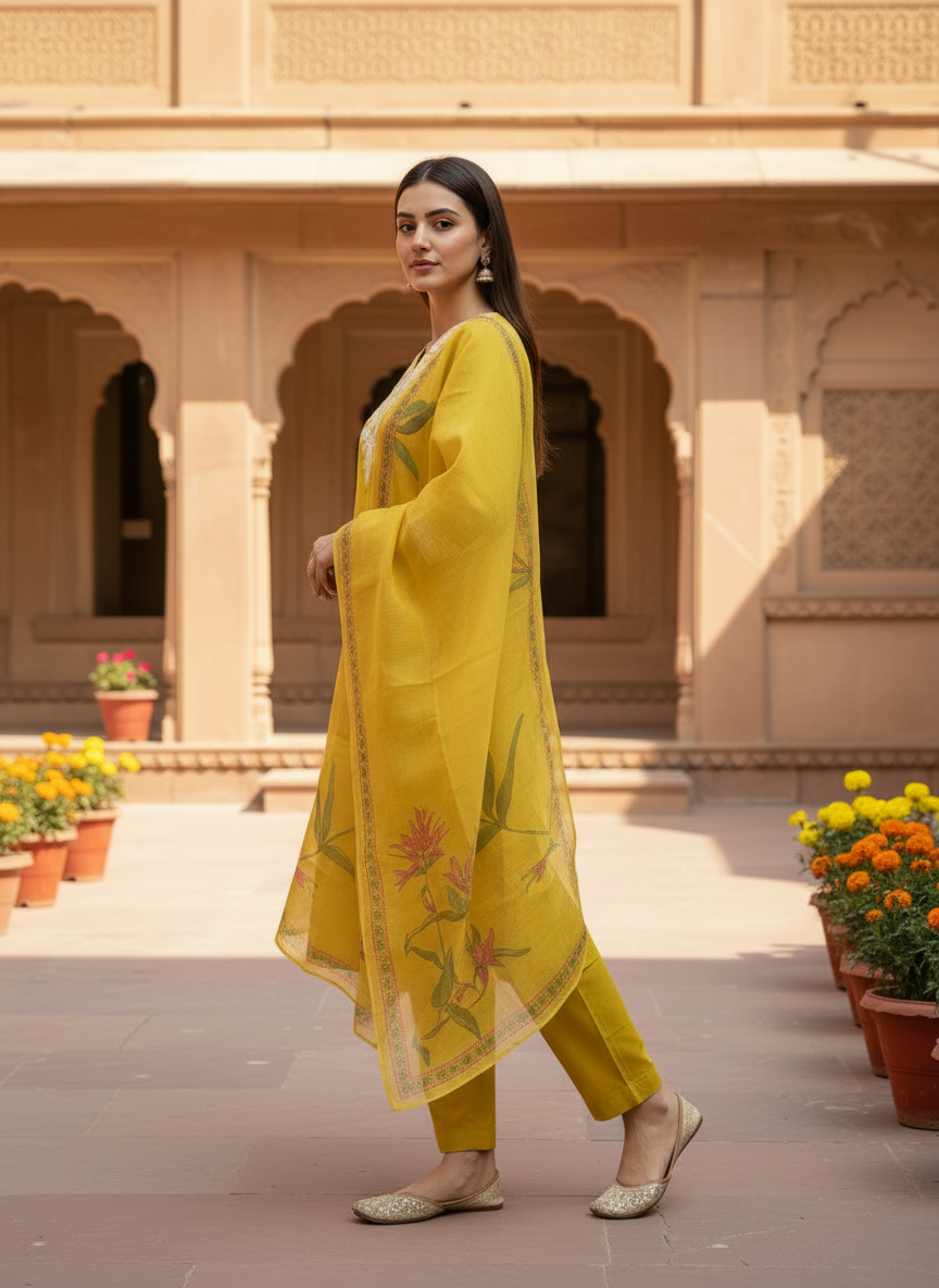 Sunshine Yellow rayon slub 3-piece suit set image 5