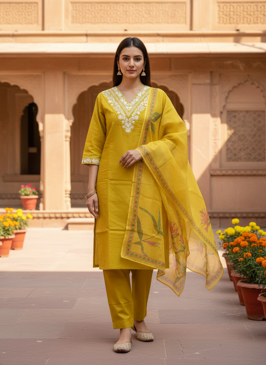 Sunshine Yellow rayon slub 3-piece suit set image 4
