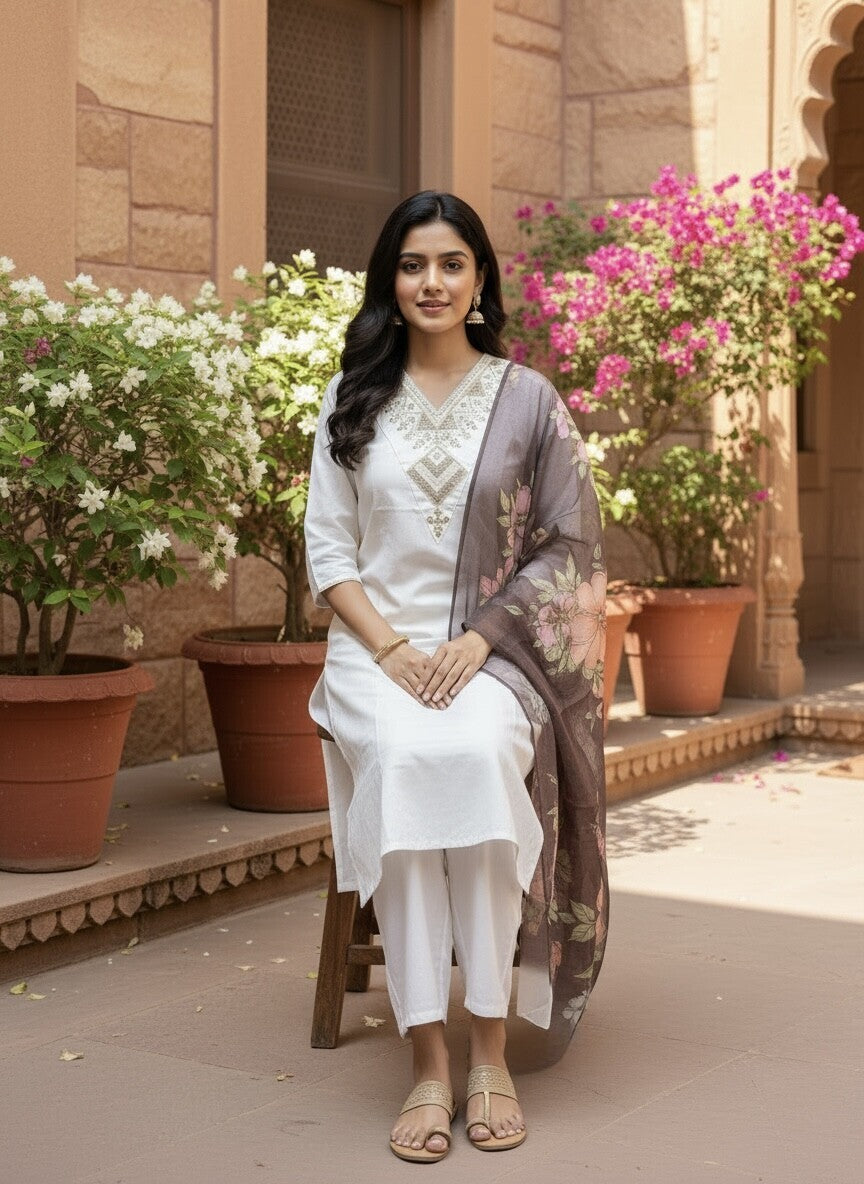 Ivory rayon slub 3-piece suit set image 3
