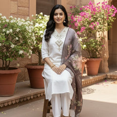 Ivory rayon slub 3-piece suit set image 3