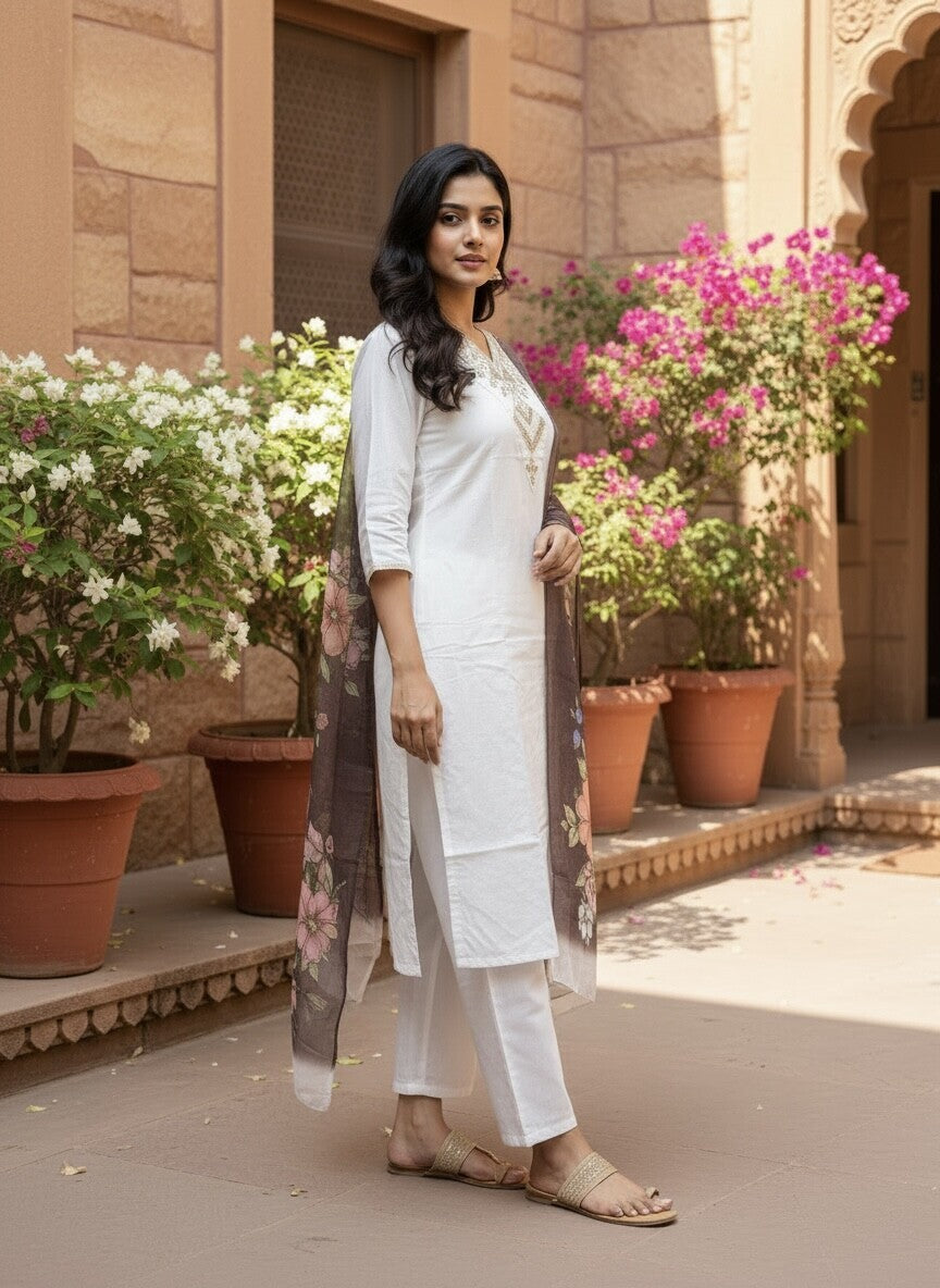 Ivory rayon slub 3-piece suit set image 5