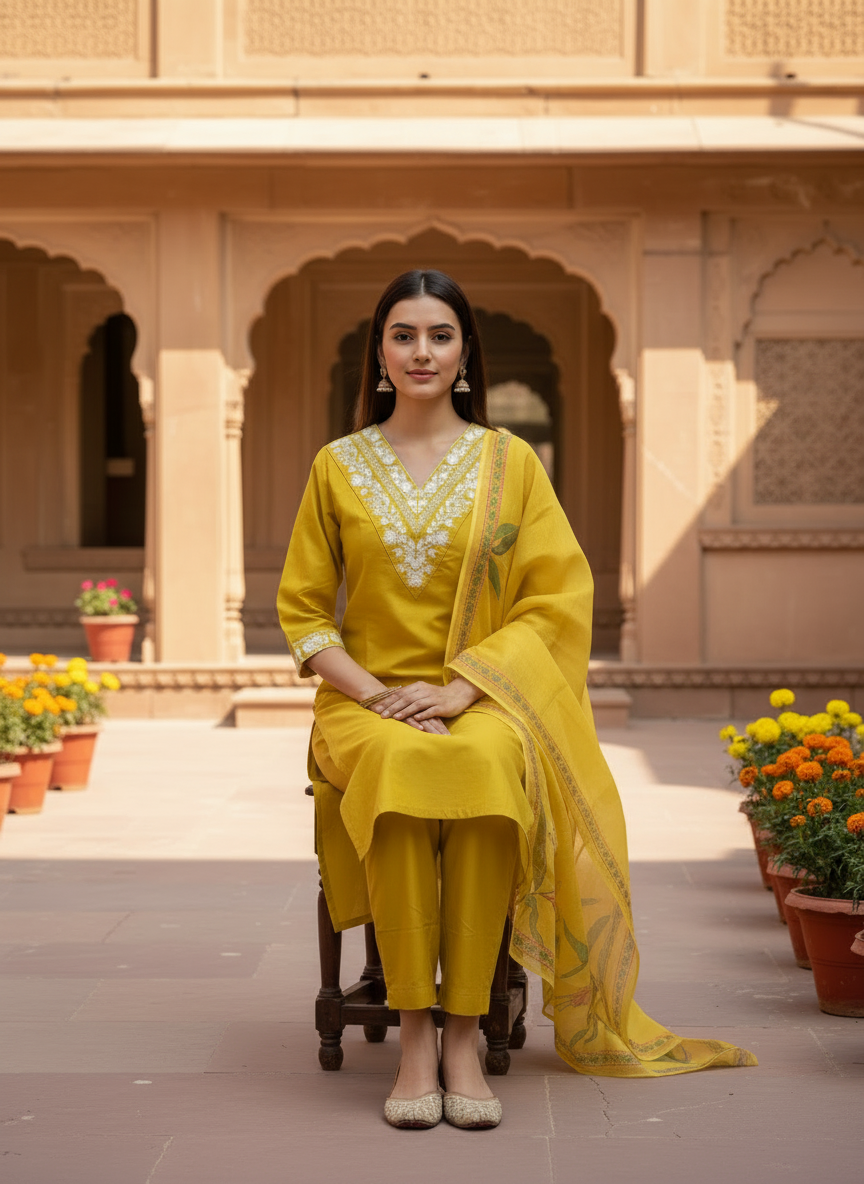 Sunshine Yellow rayon slub 3-piece suit set image 3