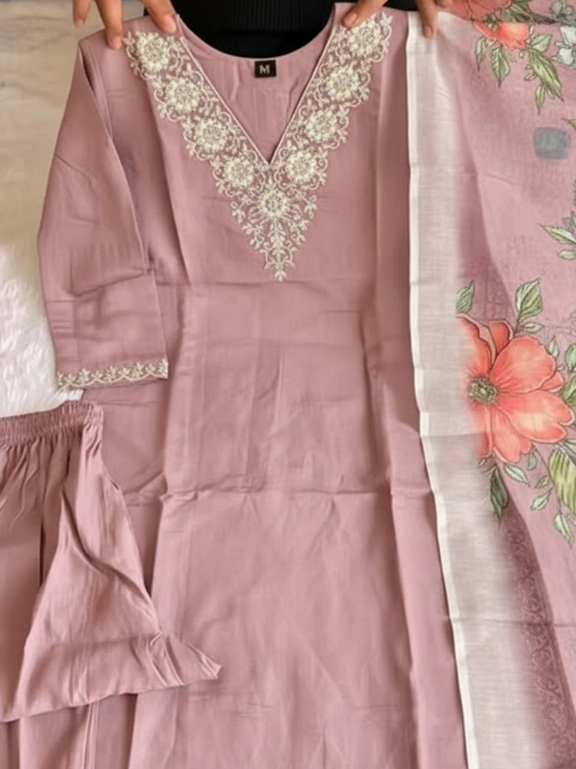 Dusty Rose rayon slub 3-piece suit set image 2